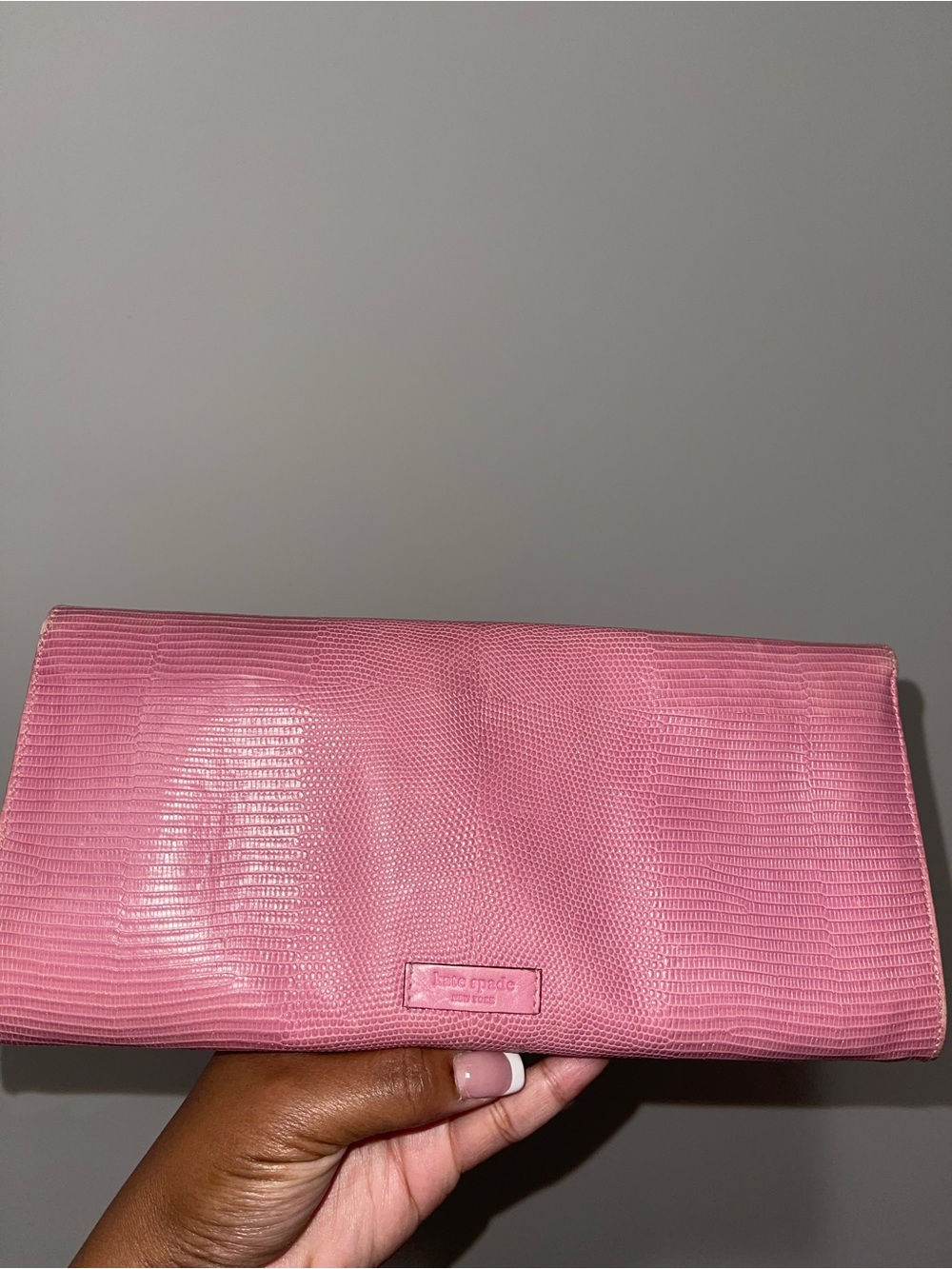 kate spade Pink Lizard-Texture Fold-Over Clutch